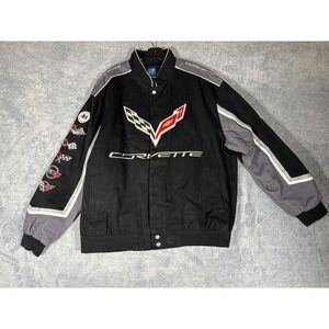 JH Design Corvette Racing Jacket Mens XL Black Cotton Twill Embroidered GM Logo